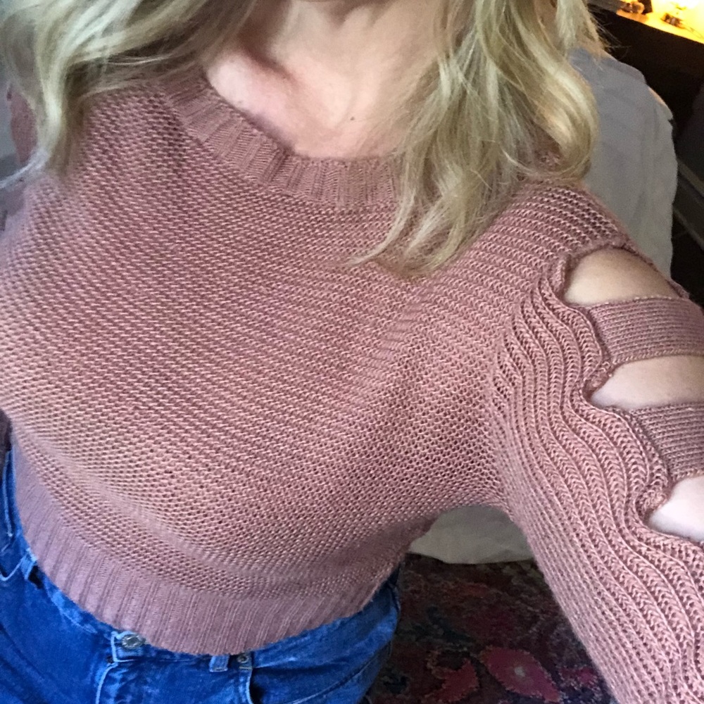 Cute dusty rose colored cropped sweater with arm detailing